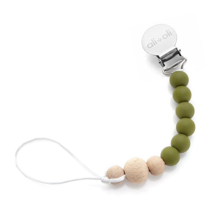 Army Green Wood Pacifier Clip