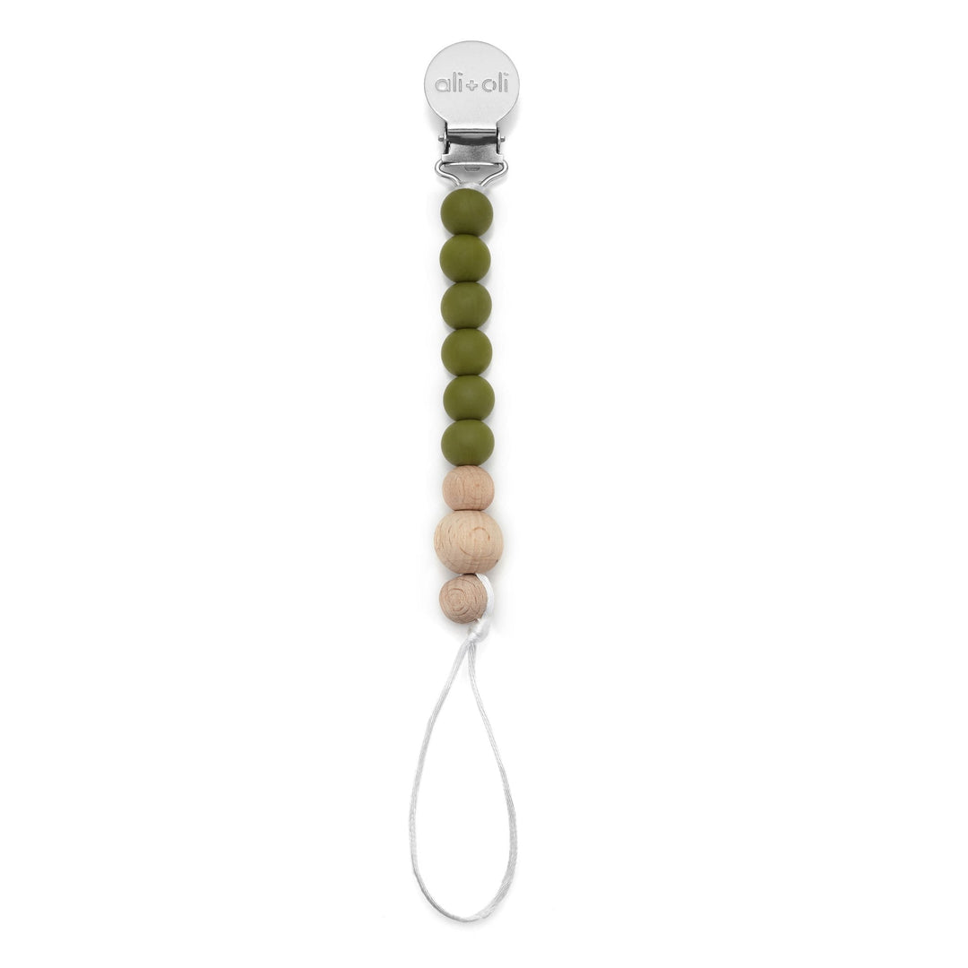 Army Green Wood Pacifier Clip