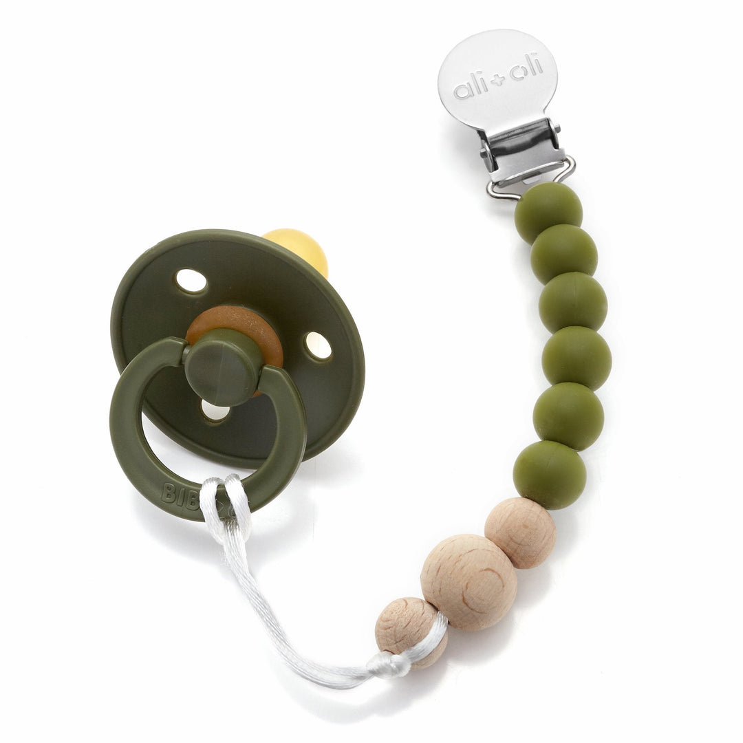 Army Green Wood Pacifier Clip