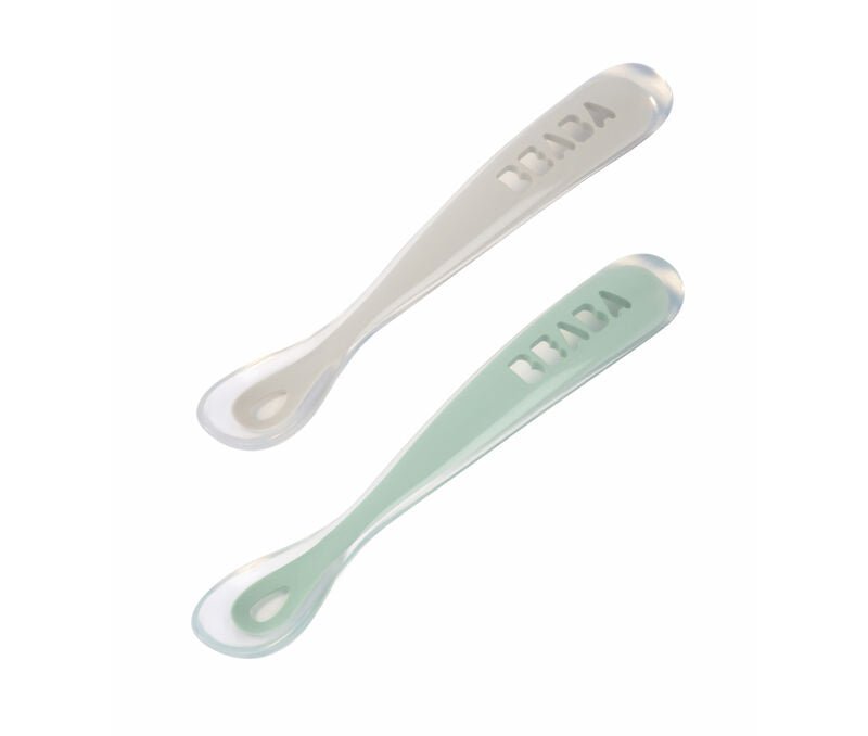 Baby’s First Foods Silicone Spoons Set – Travel Set of 2 – Cloud/Sage - Guam Baby Company