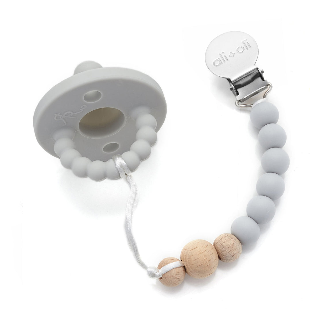 Grey Wood Pacifier Clip - Guam Baby Company