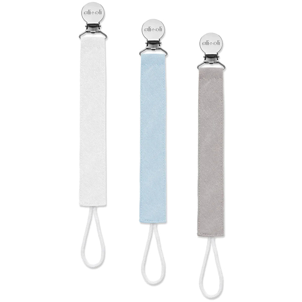 Sky - Linen Pacifier Clip (Set of 3) - Guam Baby Company