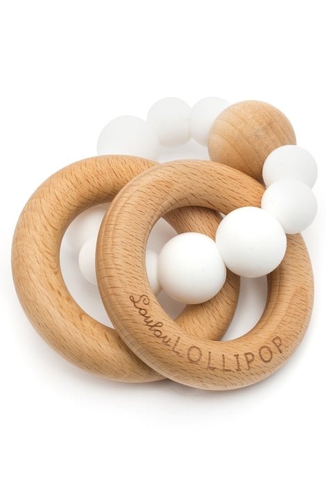 White Bubble Silicone And Wood Teether - Guam Baby Company