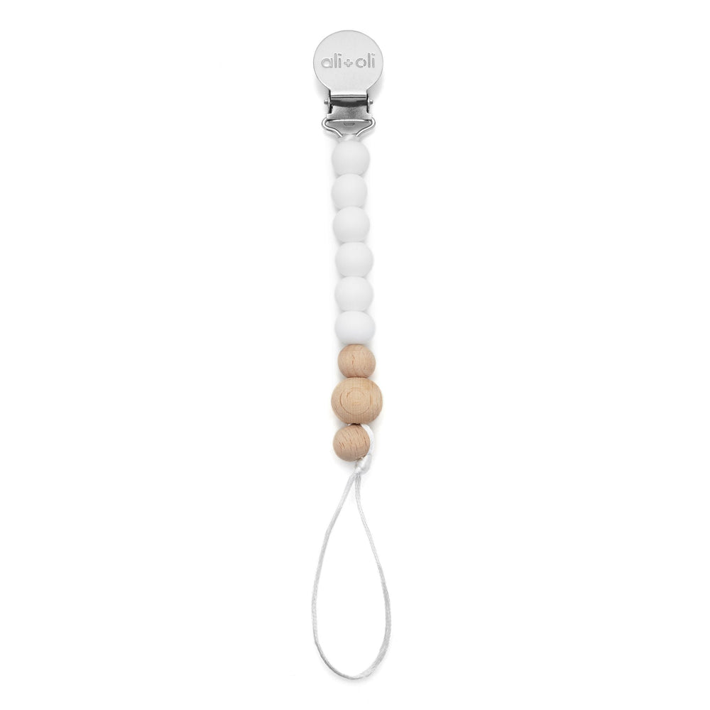 White Wood Pacifier Clip - Guam Baby Company