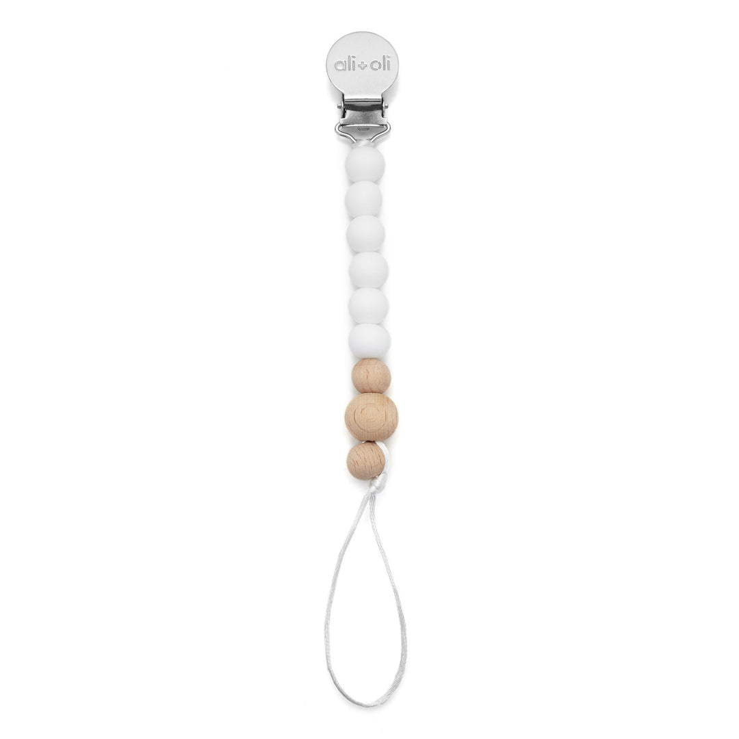White Wood Pacifier Clip - Guam Baby Company