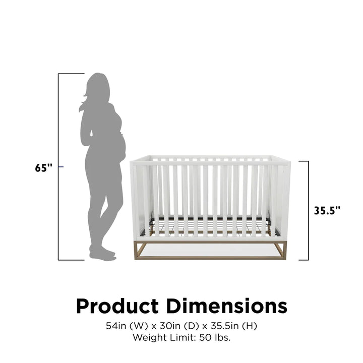 Haven - 3 in 1 Metal Base Crib, White with Gold Base