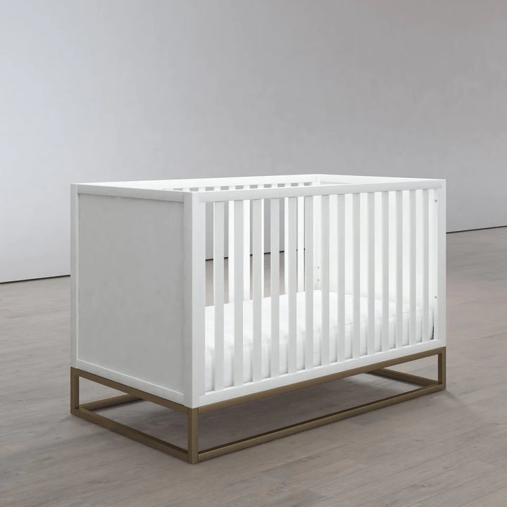 Haven - 3 in 1 Metal Base Crib, White with Gold Base