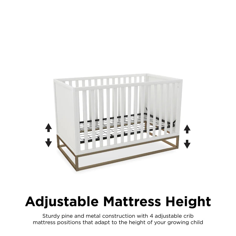 Haven - 3 in 1 Metal Base Crib, White with Gold Base