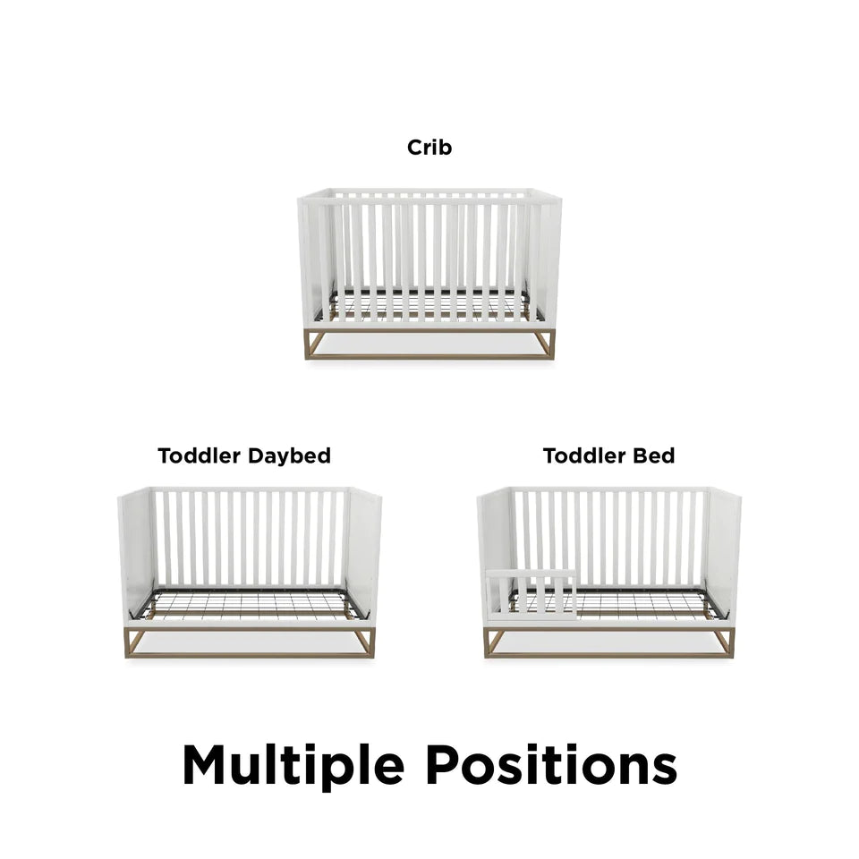 Haven - 3 in 1 Metal Base Crib, White with Gold Base