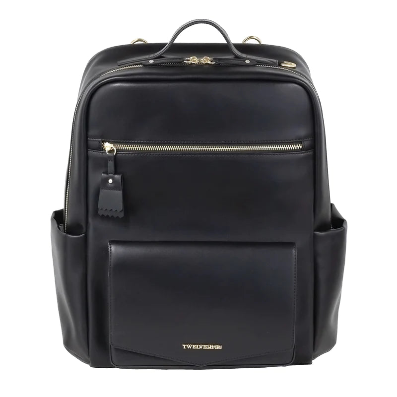 PEEK-A-BOO VEGAN LEATHER DIAPER BAG BACKPACK - BLACK