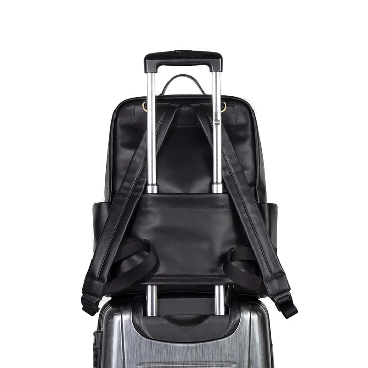 PEEK-A-BOO VEGAN LEATHER DIAPER BAG BACKPACK - BLACK