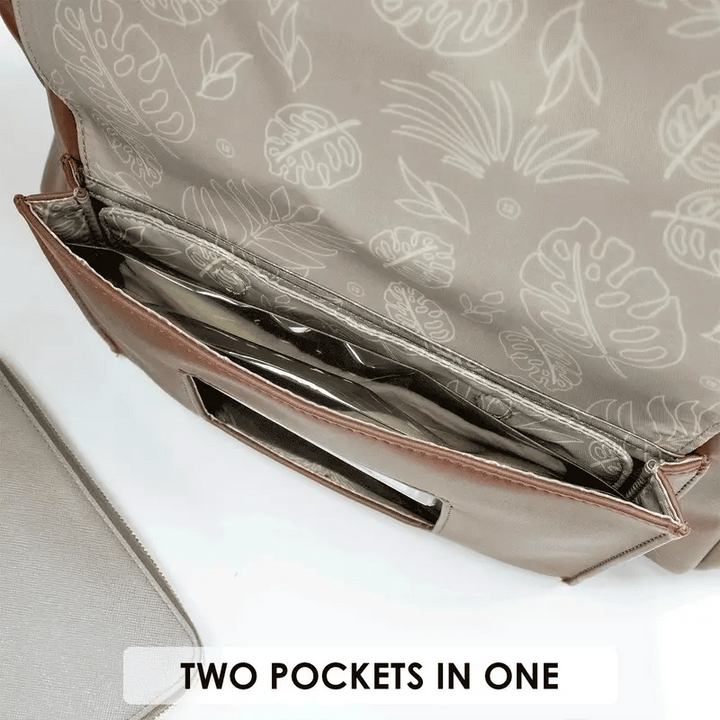 PEEK-A-BOO VEGAN LEATHER DIAPER BAG BACKPACK - BLACK
