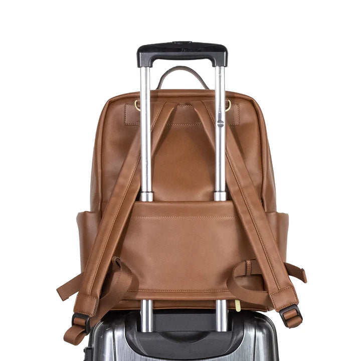 PEEK-A-BOO VEGAN LEATHER DIAPER BAG BACKPACK - TOFFEE