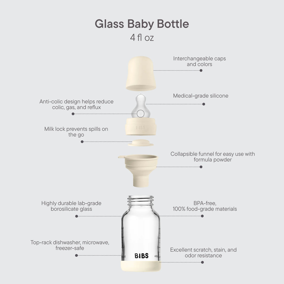 BIBS Baby Glass Bottle Complete Set 110ml Ivory