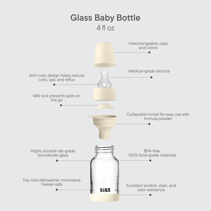 BIBS Baby Glass Bottle Complete Set 110ml Ivory