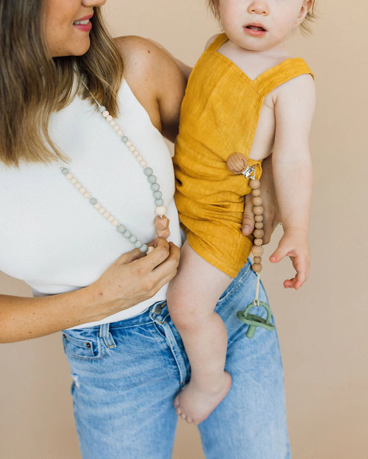 Classic Pacifier Clip - Wood + Tan