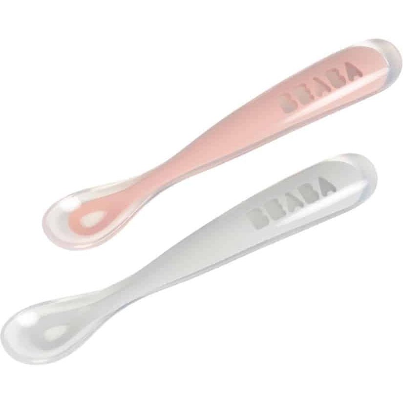Baby’s First Foods Silicone Spoons Set – Travel Set of 2 – Cloud/Rose - Guam Baby Company