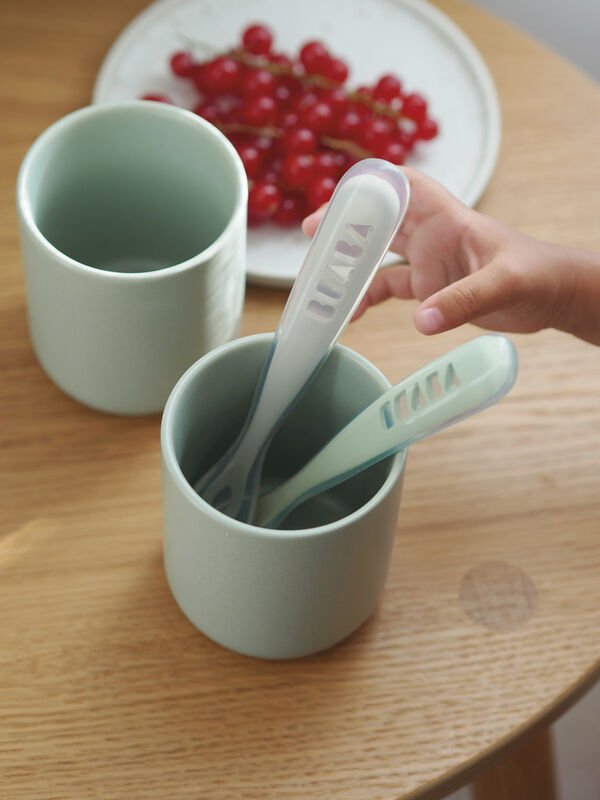 Baby’s First Foods Silicone Spoons Set – Travel Set of 2 – Cloud/Sage - Guam Baby Company
