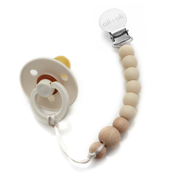 Taupe Wood Pacifier Clip - Guam Baby Company