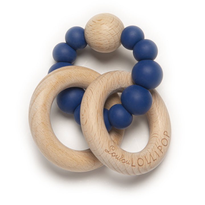 True Blue Bubble Silicone And Wood Teether - Guam Baby Company