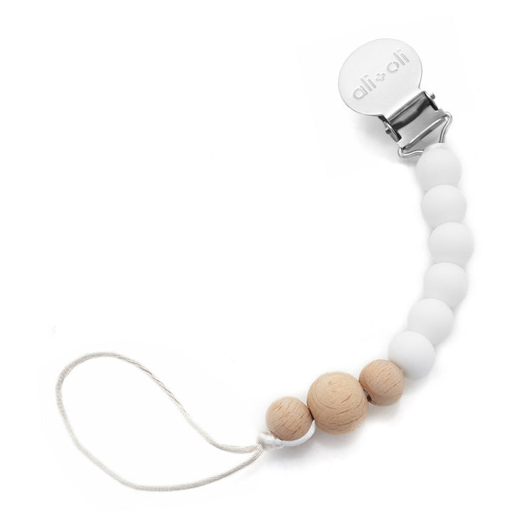 White Wood Pacifier Clip - Guam Baby Company